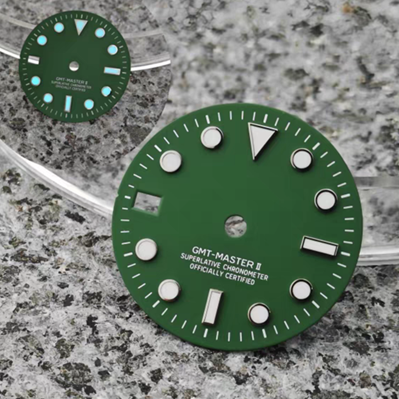 28.5m Left-handed watch dial for NH34 Nh35 36 etc BGW9 blue-green luminous Submariner style
