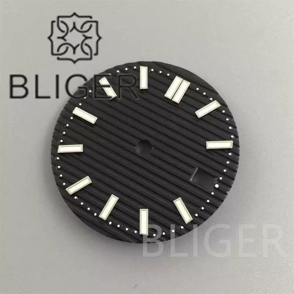 29.5MM Nautilus Dial for Seiko NH35 green luminous double bar 12 hour marker