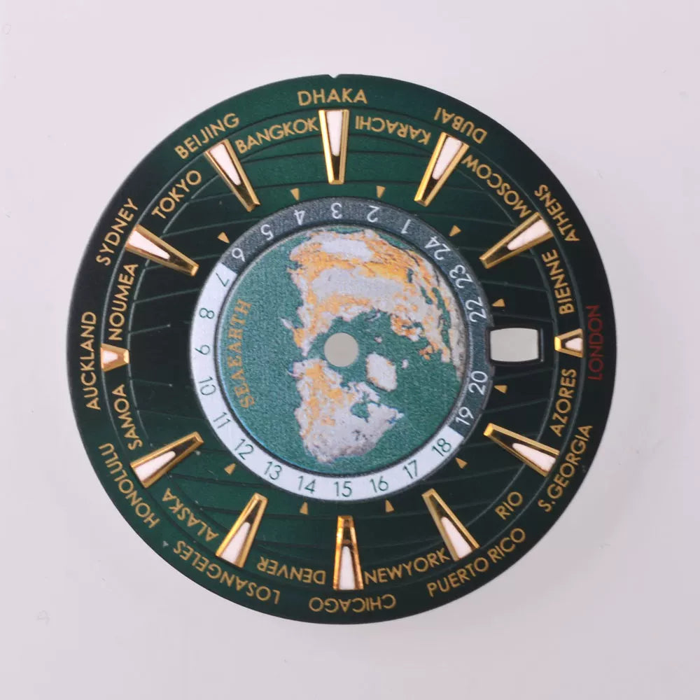 33.5MM sterile watch dial Earth Theme Green luminous dial Date Window at 6 o'clock for Seiko NH35 NH34 movement