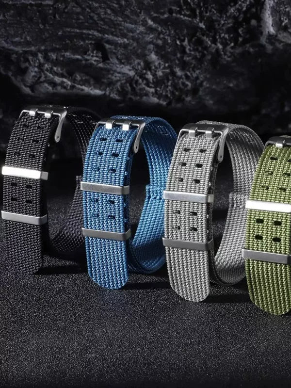 NATO nylon strap One through double row holes breathable woven watch strap 20mm 22mm black blue grey green fxd 285mm