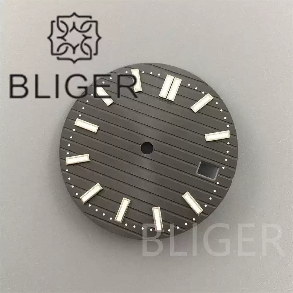 29.5MM Nautilus Dial for Seiko NH35 green luminous double bar 12 hour marker