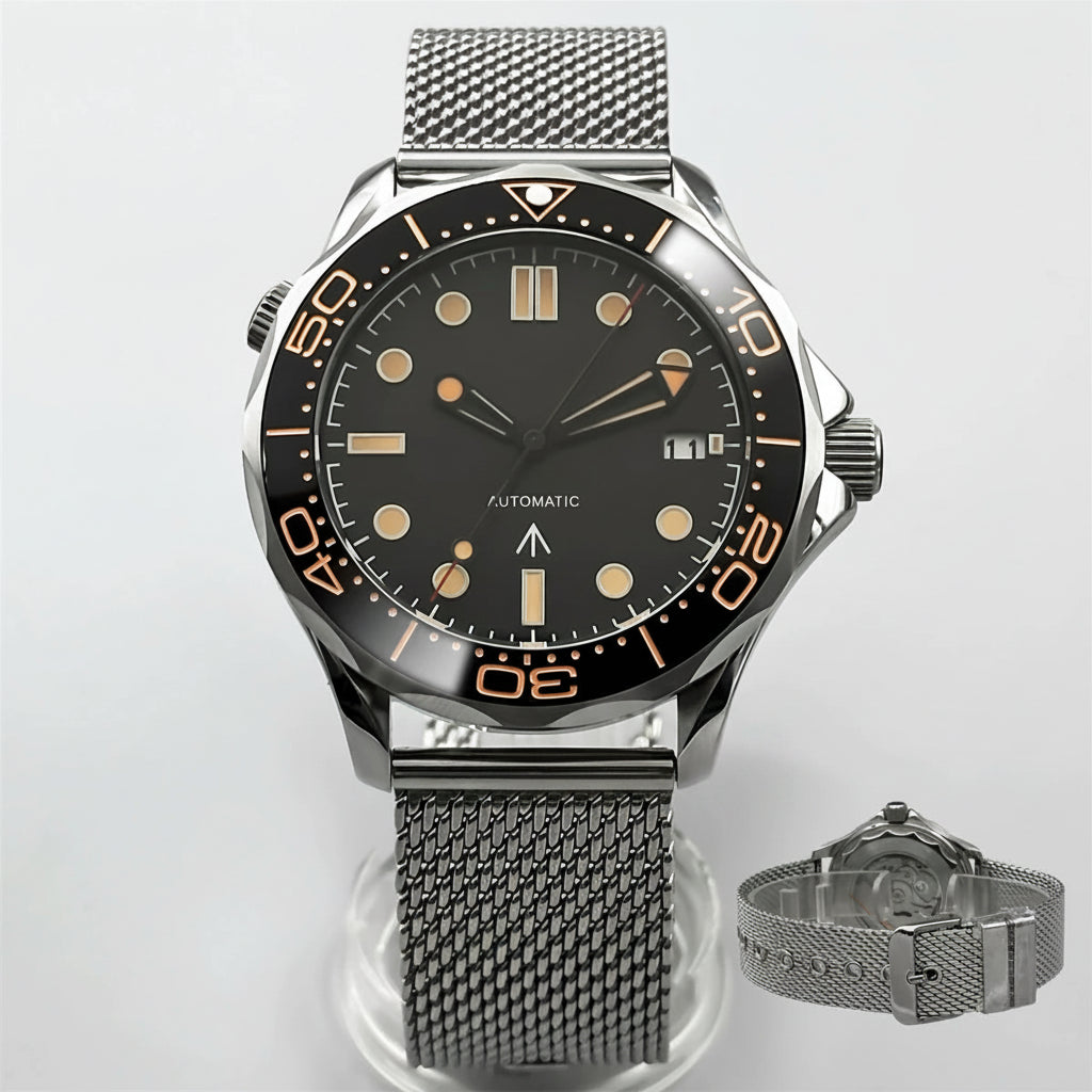 41Mm Men's Diving Watch Seamaster Sapphire 10ATM NH35A MIYOTA 8215 PT5000 Movement Mesh Green Lume Dual Crown