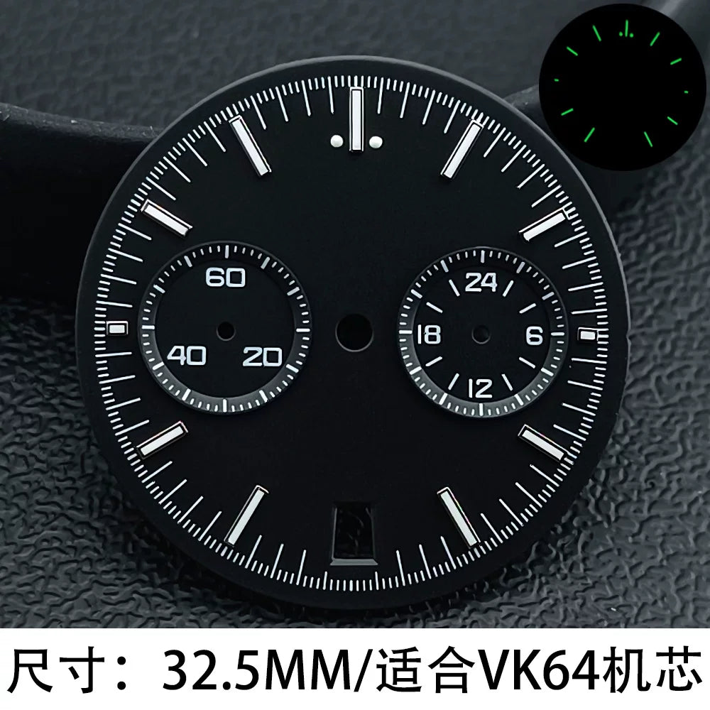 Speedmaster Dila 32.5mm two-eye luminous for VK64 quartz movement Chronograph Customizable vk64 hands