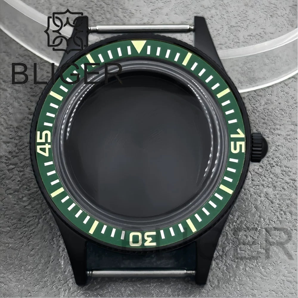 40mm PVD black Fifty Fathom Watch Case matte sandblasted Ceramic Bezel NH35 34 36 38 etc PT5000 ETA 2824 Miyota8215 movement 10Bar Sapphire
