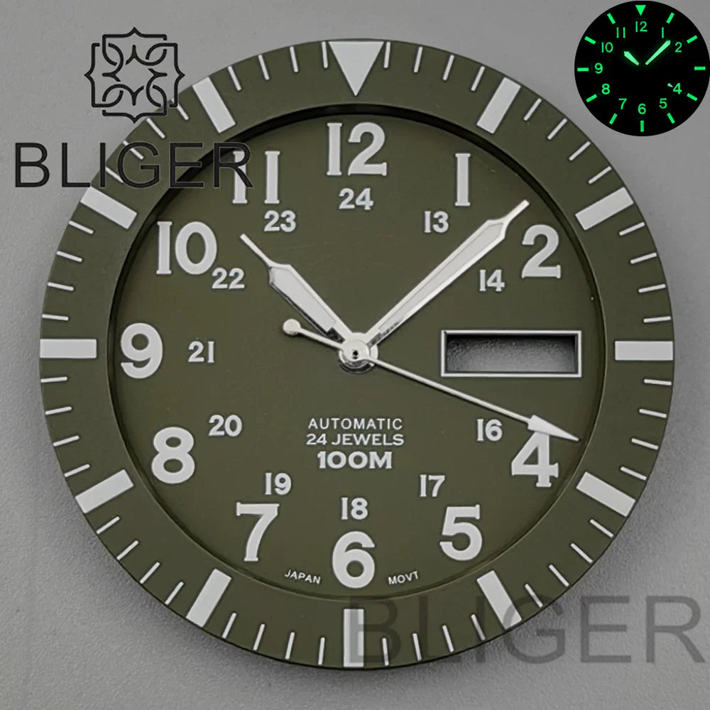 42MM Silver / black Pilot case retro strap with 34.3mm dial pin for NH35 NH36 watch accessories