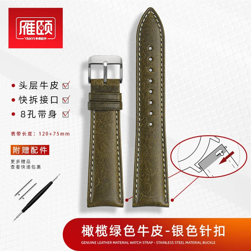 Retro matte Leather Watch strap Adapt to most watches first-layer cowhide butterFly Pin buckle 19mm 20mm 21mm 22mm Quick release