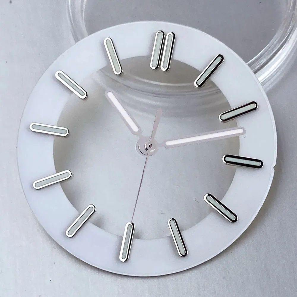 29MM skeleton watch dial Transparent fits NH35 NH38 NH70 NH71 NH72 green luminous nails