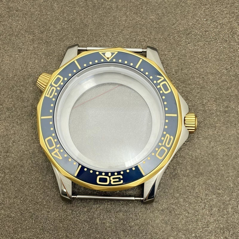 41mm Pvd Black Rose Gold Seamaster Watch Case 2 crown 316L Stainless Steel Ceramic for NH35/36 Movement