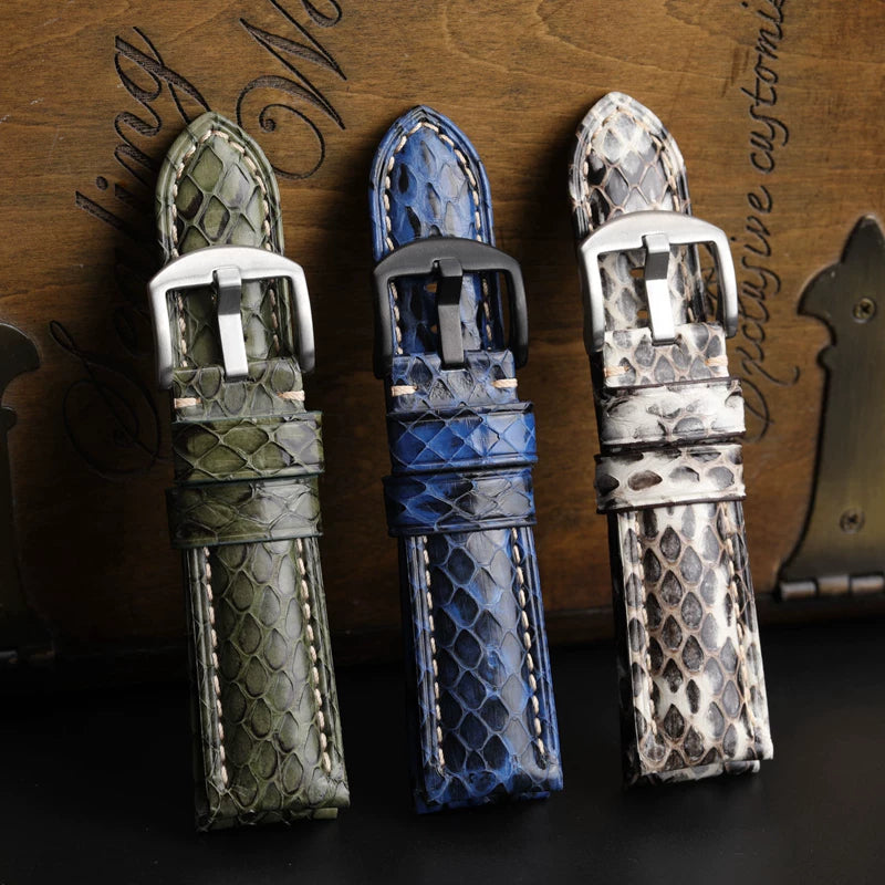 Handmade Snake Leather Strap Skin 20mm 22 24 26MM Textured Genuine Leather band