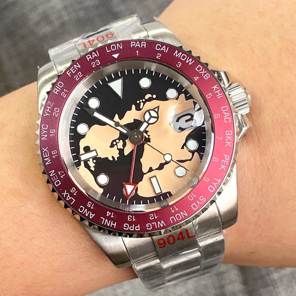 40MM GMT Watch Earth Theme TMI NH34A two time zones Sapphire 20ATM Professional Bezel Insert TD240A