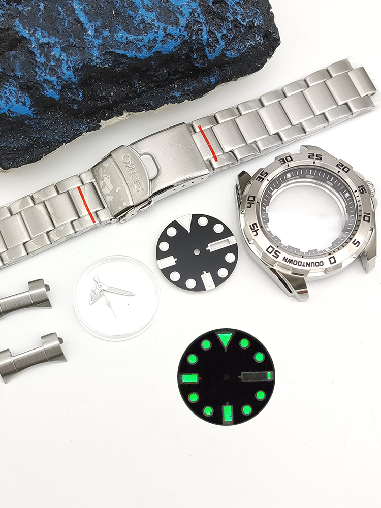 44MM Monster Case Set for NH35 Movement Stainless Steel Strap Luminous Sapphire Transparent Back Cover 10ATM