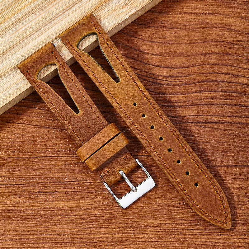 Hollow Summer Leather Strap Crazy Horse Universal 20/21/22/24MM Perforated Breathable Soft band