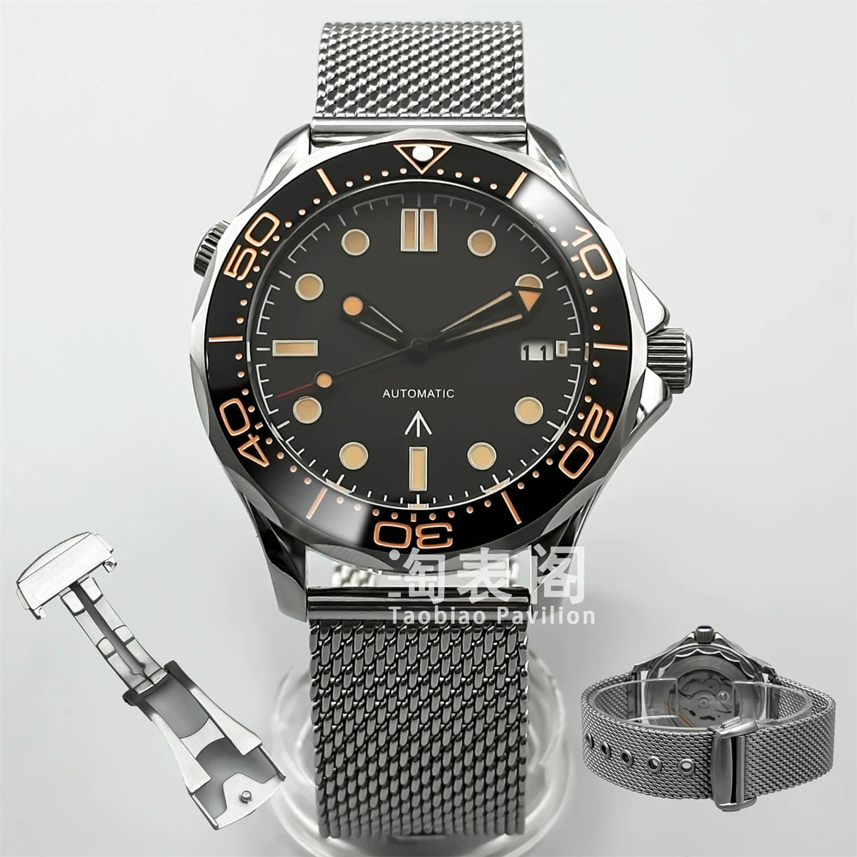 41Mm Men's Diving Watch Seamaster Sapphire 10ATM NH35A MIYOTA 8215 PT5000 Movement Mesh Green Lume Dual Crown