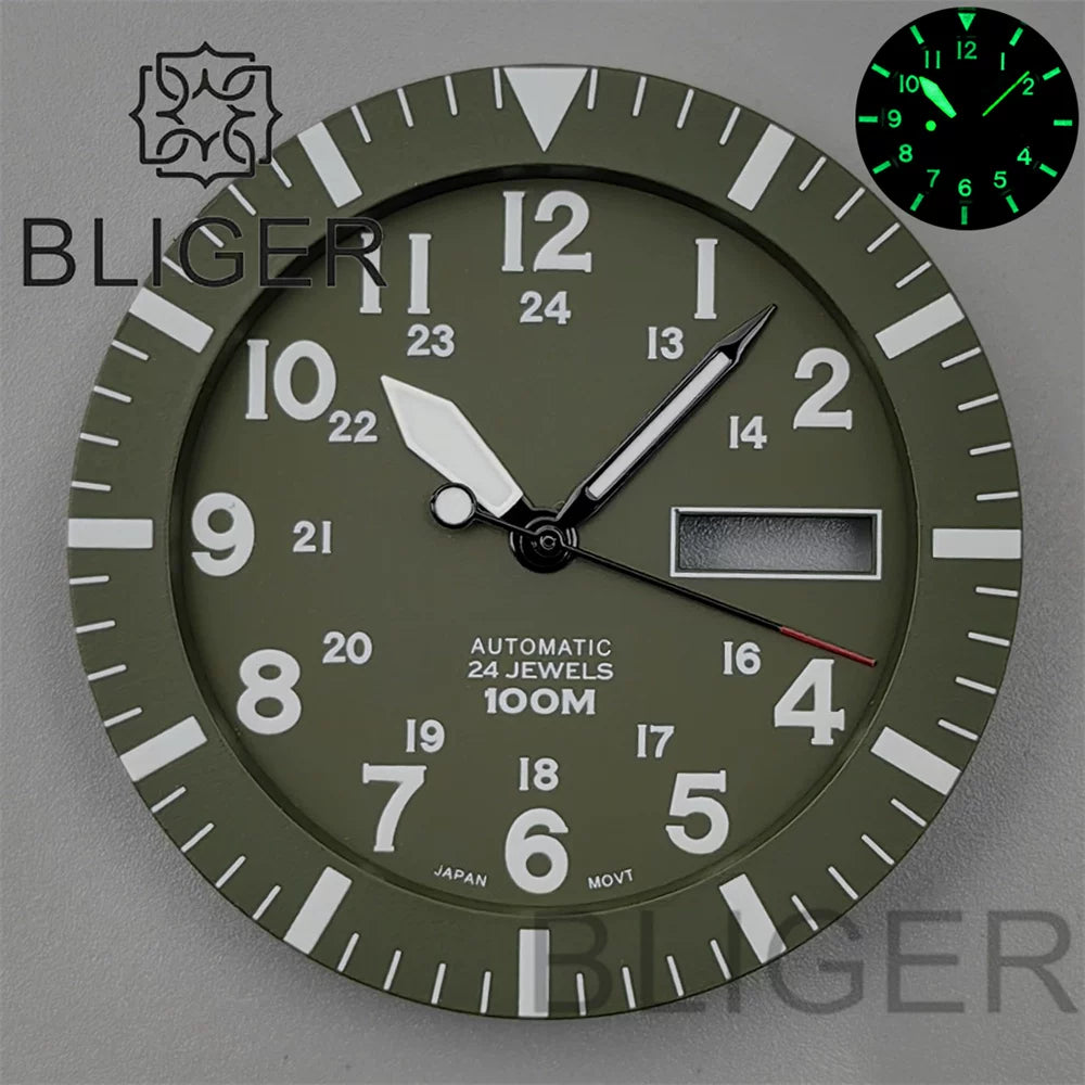 42MM Silver / black Pilot case retro strap with 34.3mm dial pin for NH35 NH36 watch accessories