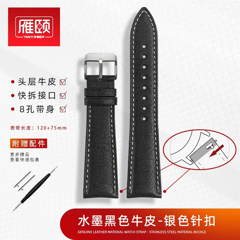 Retro matte Leather Watch strap Adapt to most watches first-layer cowhide butterFly Pin buckle 19mm 20mm 21mm 22mm Quick release