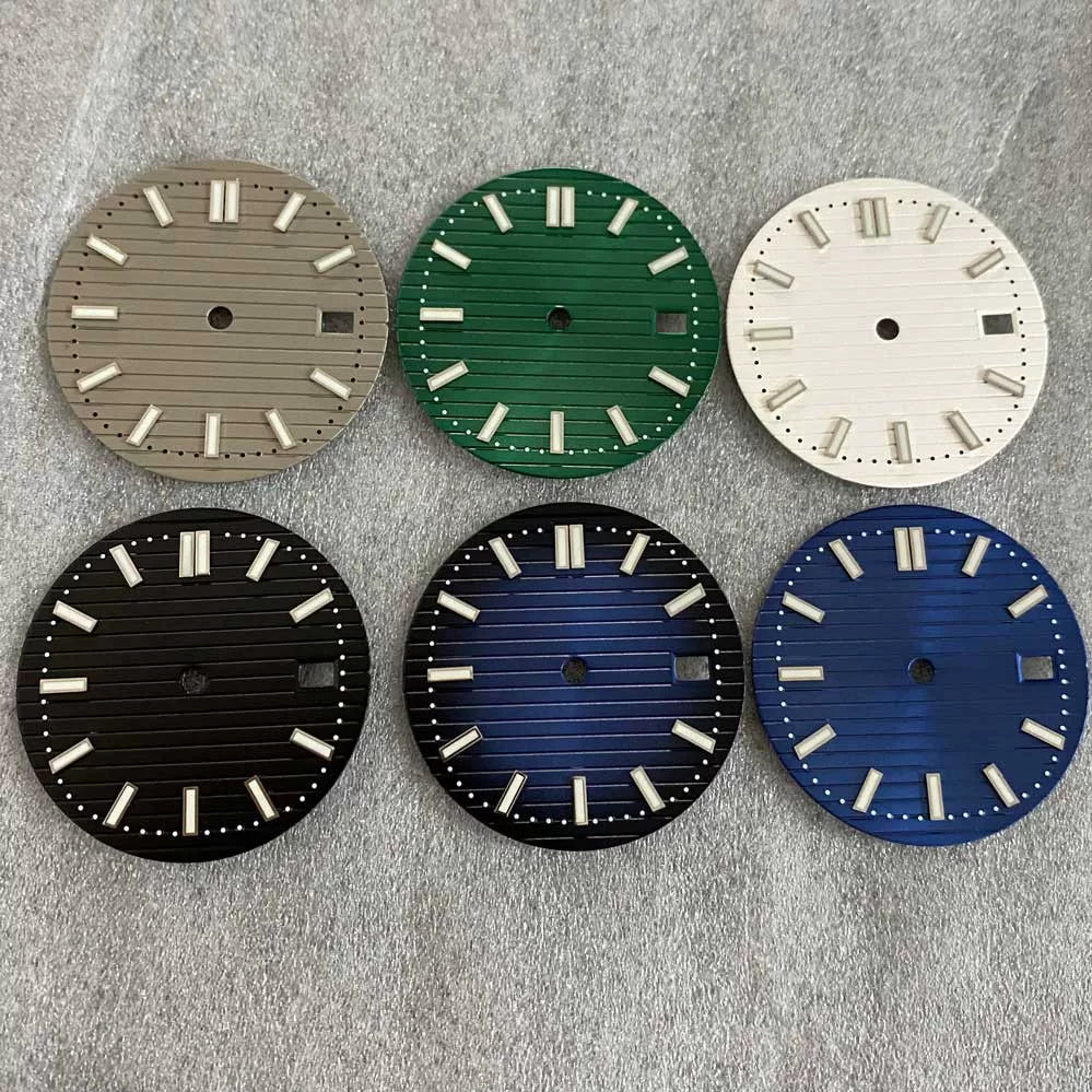 30.5mm Nautilus Dial NH35 green luminous strip nail 3 Crown Only