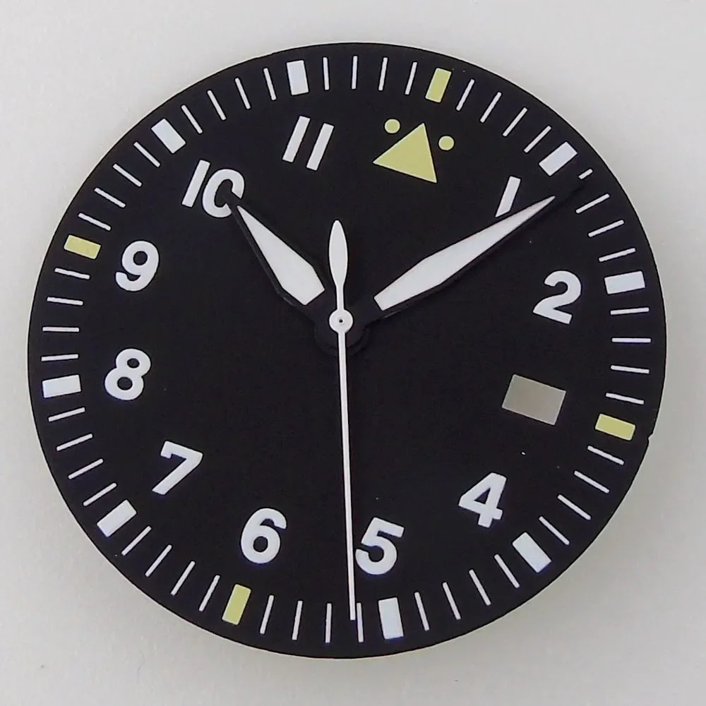33.5MM Sterile Pilot Dial for TMI NH35 Green luminous Date Window Green BLue Black Vintage Style