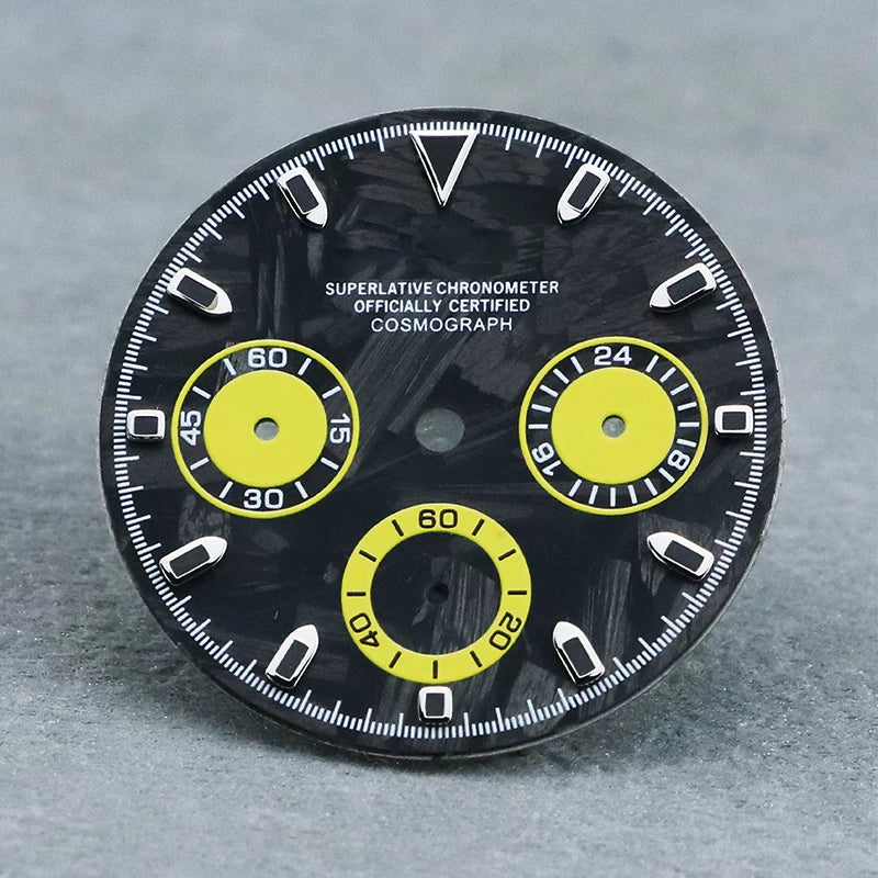 29.5mm Premium Daytona Carbon Fiber Dial Chronograph for VK63 Movement Blue/Black Luminous 3 eyes