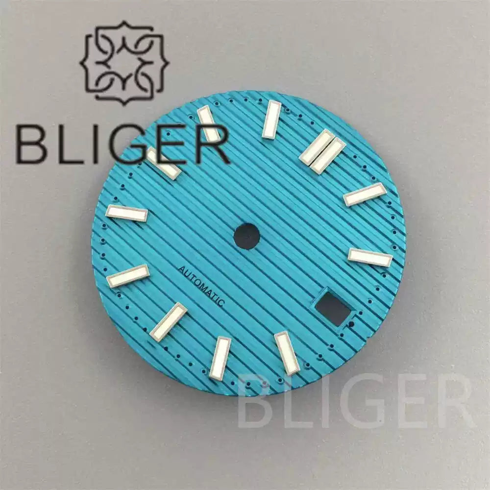 29.5MM Nautilus Dial for Seiko NH35 green luminous double bar 12 hour marker