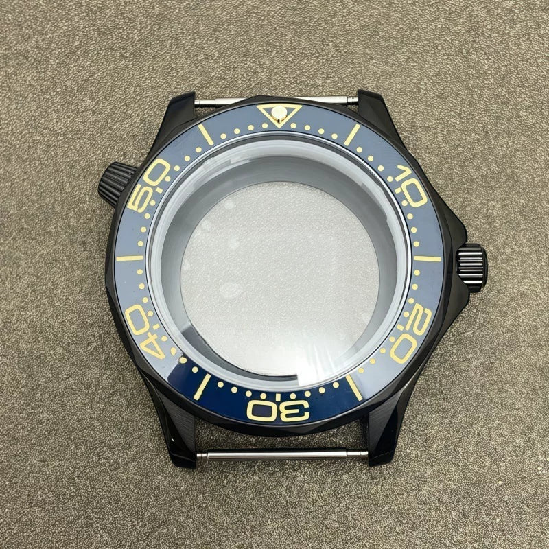 41mm Pvd Black Rose Gold Seamaster Watch Case 2 crown 316L Stainless Steel Ceramic for NH35/36 Movement