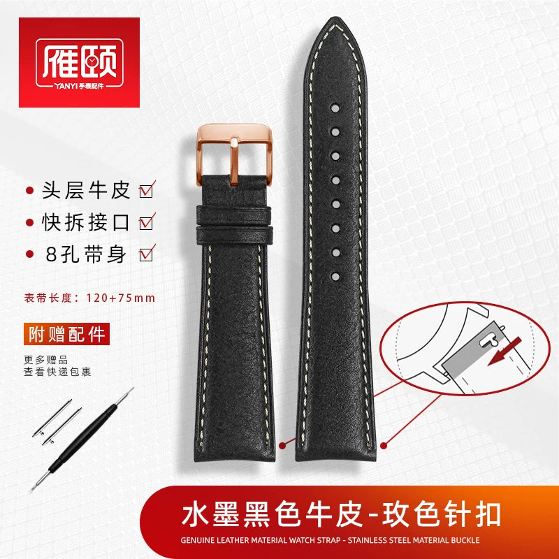 Retro matte Leather Watch strap Adapt to most watches first-layer cowhide butterFly Pin buckle 19mm 20mm 21mm 22mm Quick release