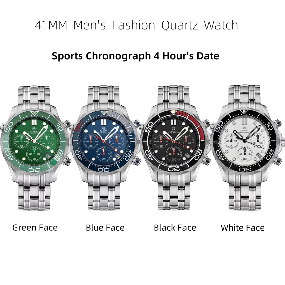 41MM Quartz VK63 Seamaster Chronograph Sapphire Glass Green Luminous 5ATM