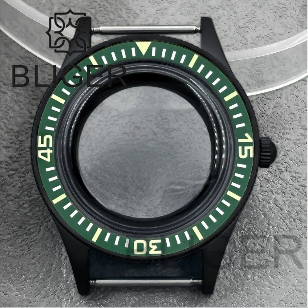 40mm PVD black Fifty Fathom Watch Case matte sandblasted Ceramic Bezel NH35 34 36 38 etc PT5000 ETA 2824 Miyota8215 movement 10Bar Sapphire