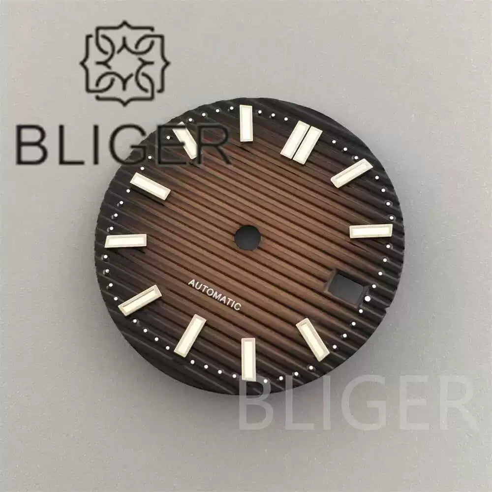 29.5MM Nautilus Dial for Seiko NH35 green luminous double bar 12 hour marker