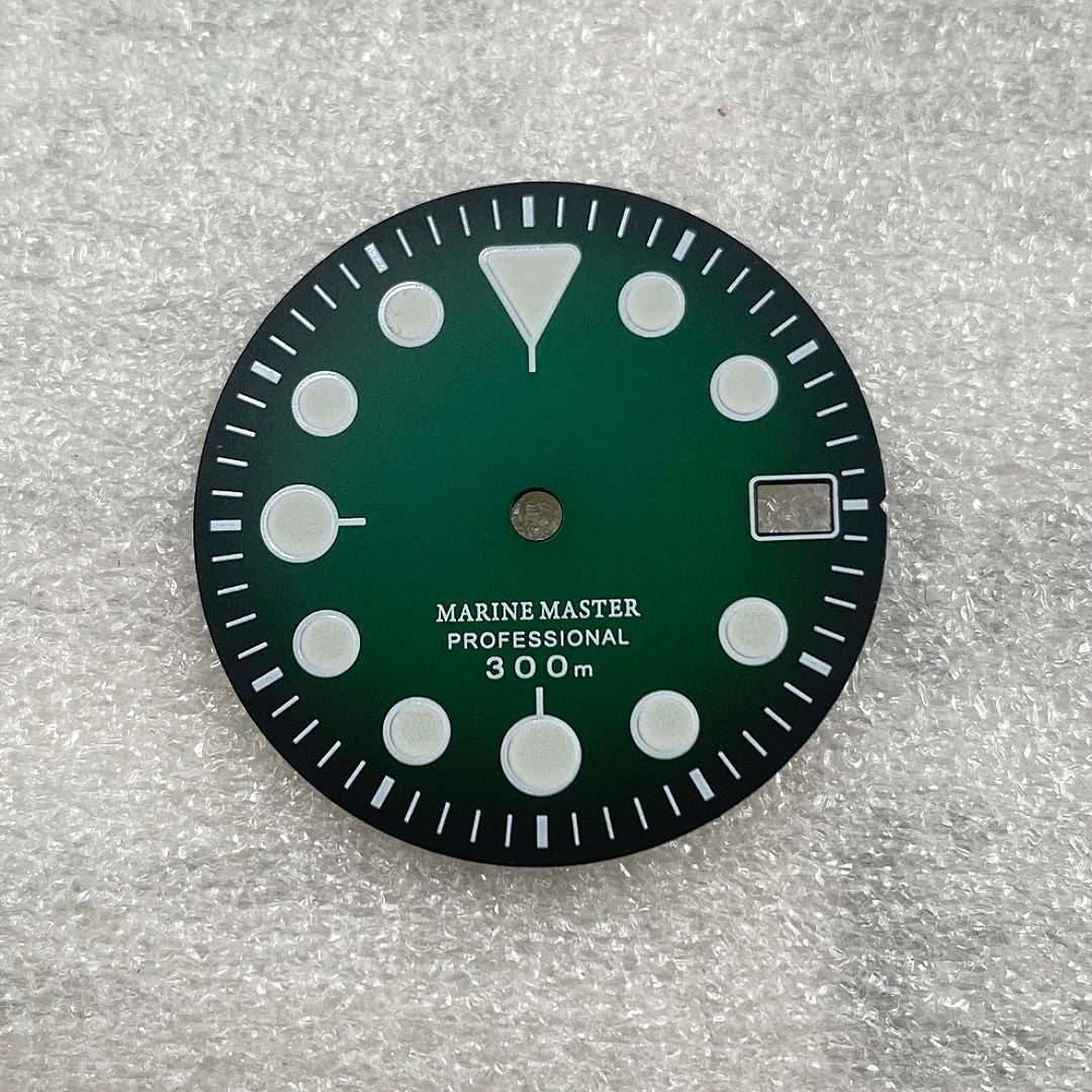 28.5MM SKX007 dial Marine Master round nail green luminous surface suitable for NH35 movement