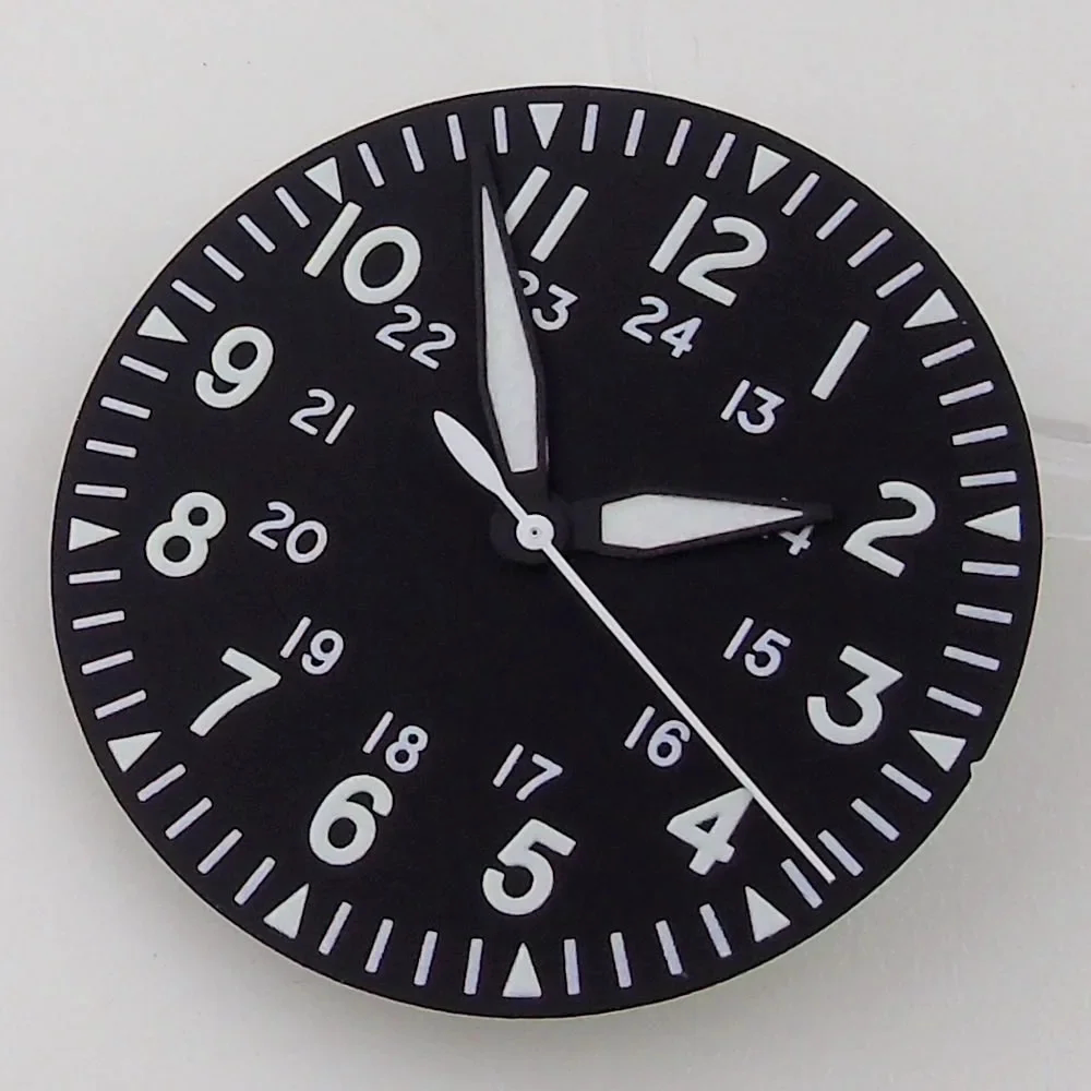 33.5MM Sterile Pilot Dial for TMI NH35 Green luminous Date Window Green BLue Black Vintage Style