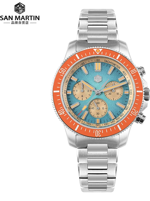 San Martin Watch Automatic Chronograph SN0118JS Sapphire Luminous Men's Watch 20Bar