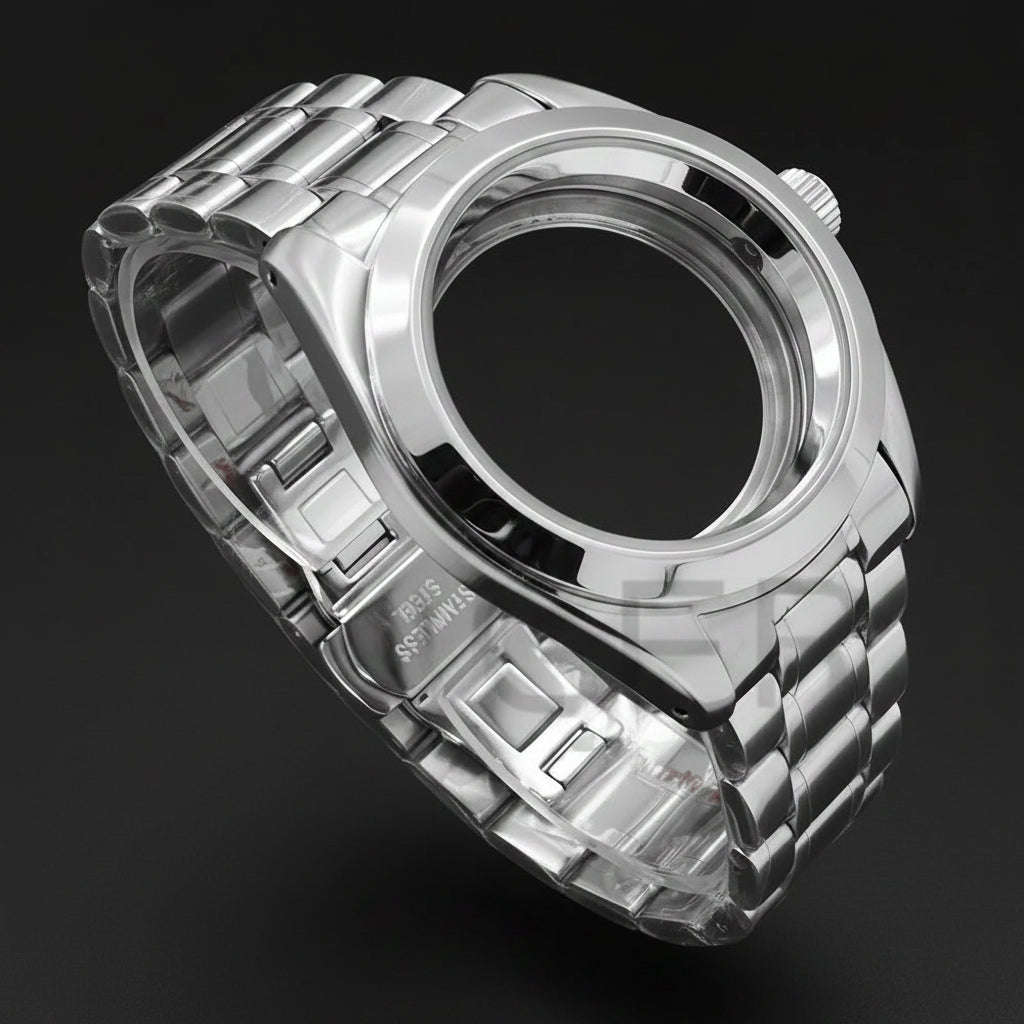 38mm Polished Explorer Watch Case Sapphire 10Bar for NH35 36 34 38 PT5000 ETA2824 SW200