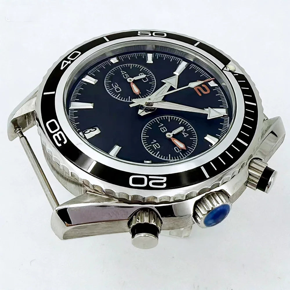 45mm big wrist watch VK64 quartz movement 2 eyes 5ATM 316L stainless steel multi-function men's watch Mineral