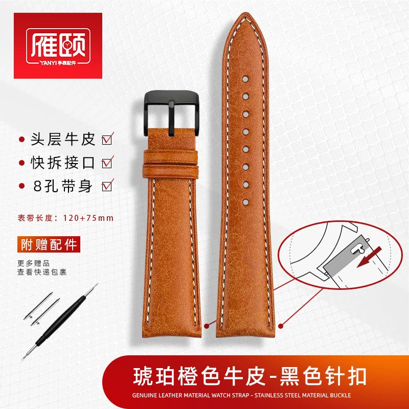 Retro matte Leather Watch strap Adapt to most watches first-layer cowhide butterFly Pin buckle 19mm 20mm 21mm 22mm Quick release