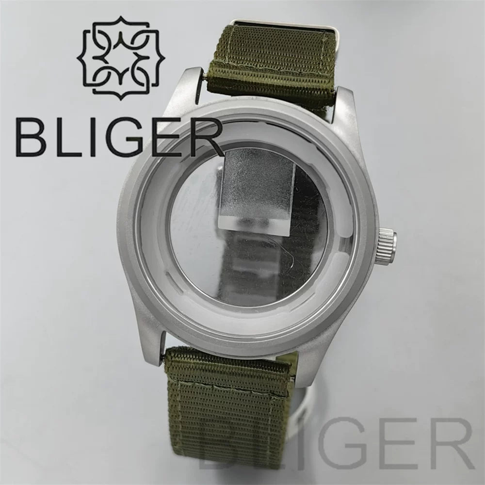 42MM Silver / black Pilot case retro strap with 34.3mm dial pin for NH35 NH36 watch accessories