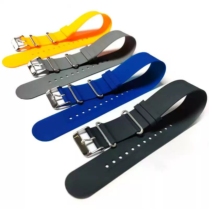 Nato Silicone Strap One piece ZULU Loop 18/20/22 MM Soft Thin High Tensile Elastic 275mm Rubber band