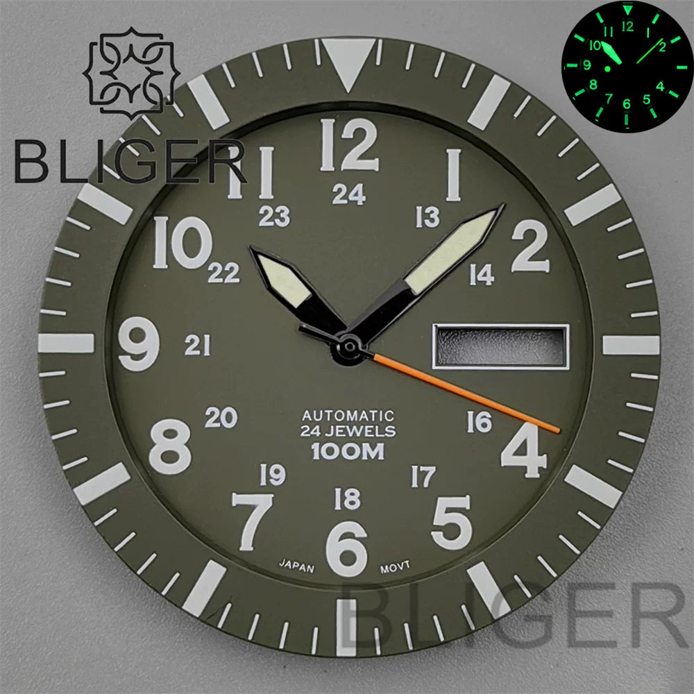 42MM Silver / black Pilot case retro strap with 34.3mm dial pin for NH35 NH36 watch accessories