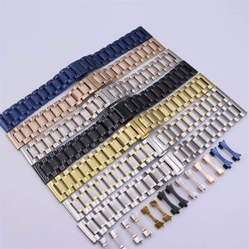 316L Solid Stainless Steel Bracelet Butterfly Buckle Flat End Blue Gold Silver Black Rose Gold+ Curved End link