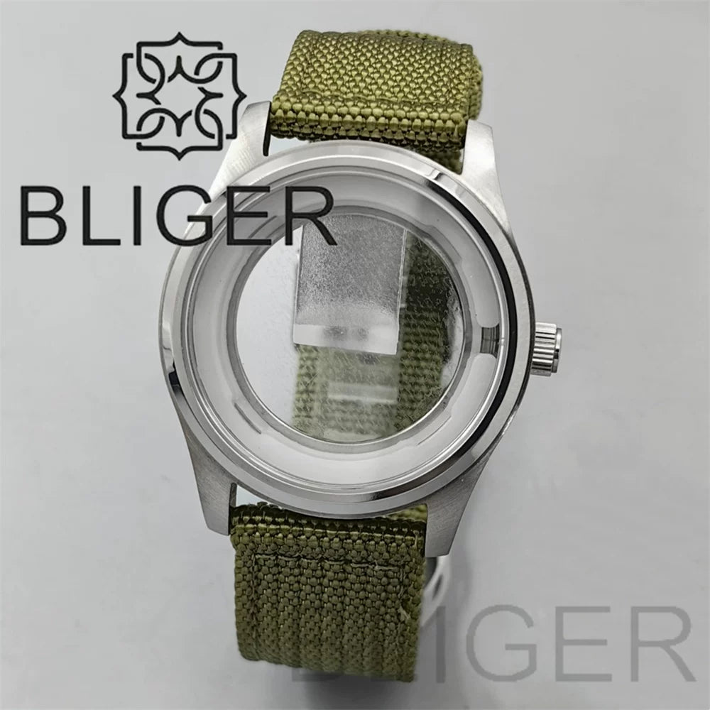 42MM Silver / black Pilot case retro strap with 34.3mm dial pin for NH35 NH36 watch accessories