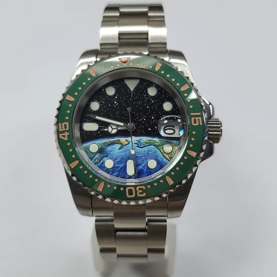 40mm NH35 SUBMARINER Diver with earth dial 10bar Sapphire Automatic Full Lume