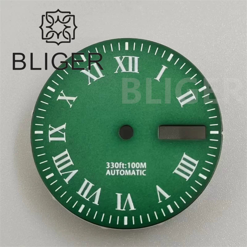 29mm NH36 Dial Day DateWindow Classic Roman Number Marker Green Luminous
