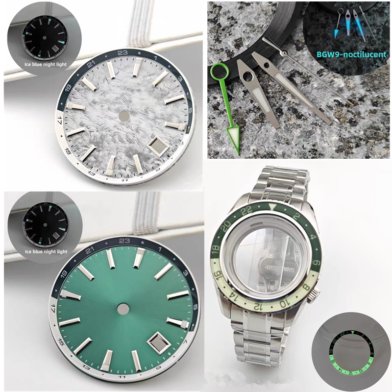 44mm GS Mod Dive Watch Case For NH34 NH35 36 with Tai Chi Bezel BGW9 Lume Sterile Dial Case Hands Ice Blue Luminous Mineral Glass
