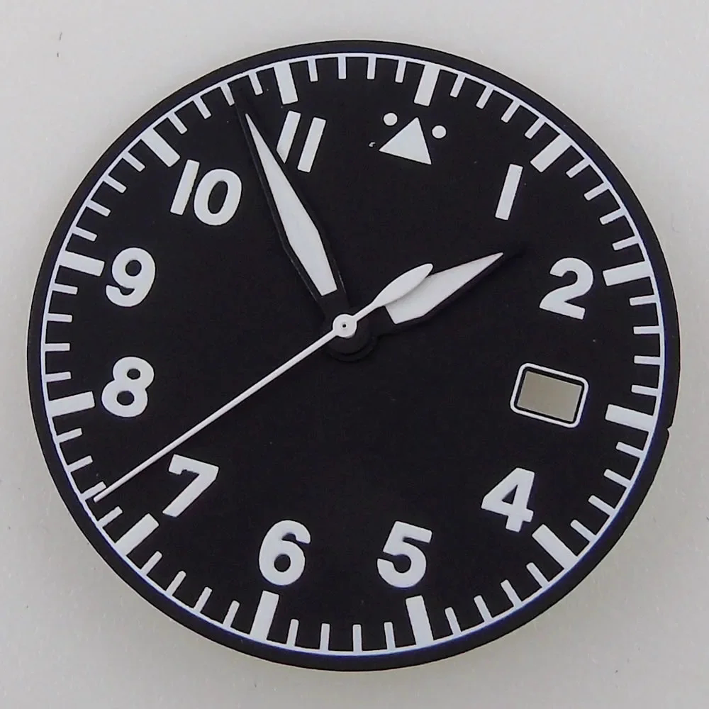 33.5MM Sterile Pilot Dial for TMI NH35 Green luminous Date Window Green BLue Black Vintage Style