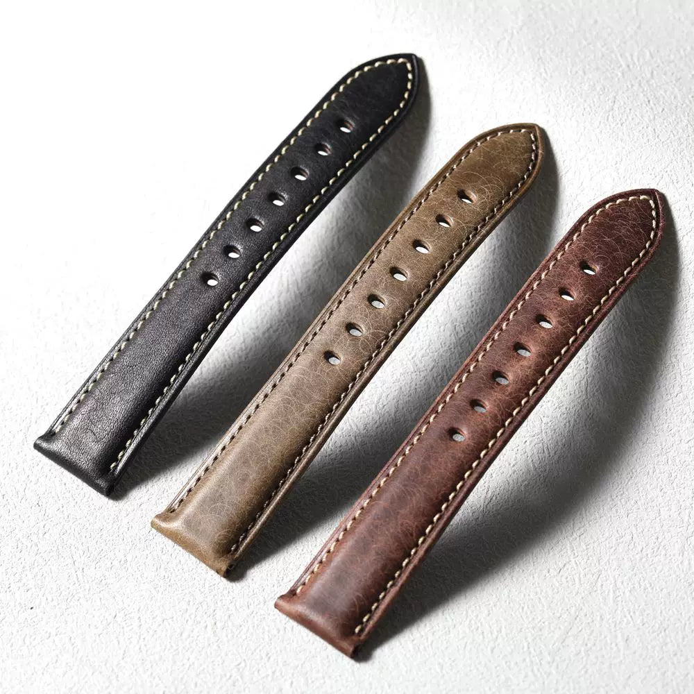 Handmade Bronze Buckle Watch Strap 19 20 21 22MM Pure Copper clasp Cowhide Bracelet Leather Soft Retro Style