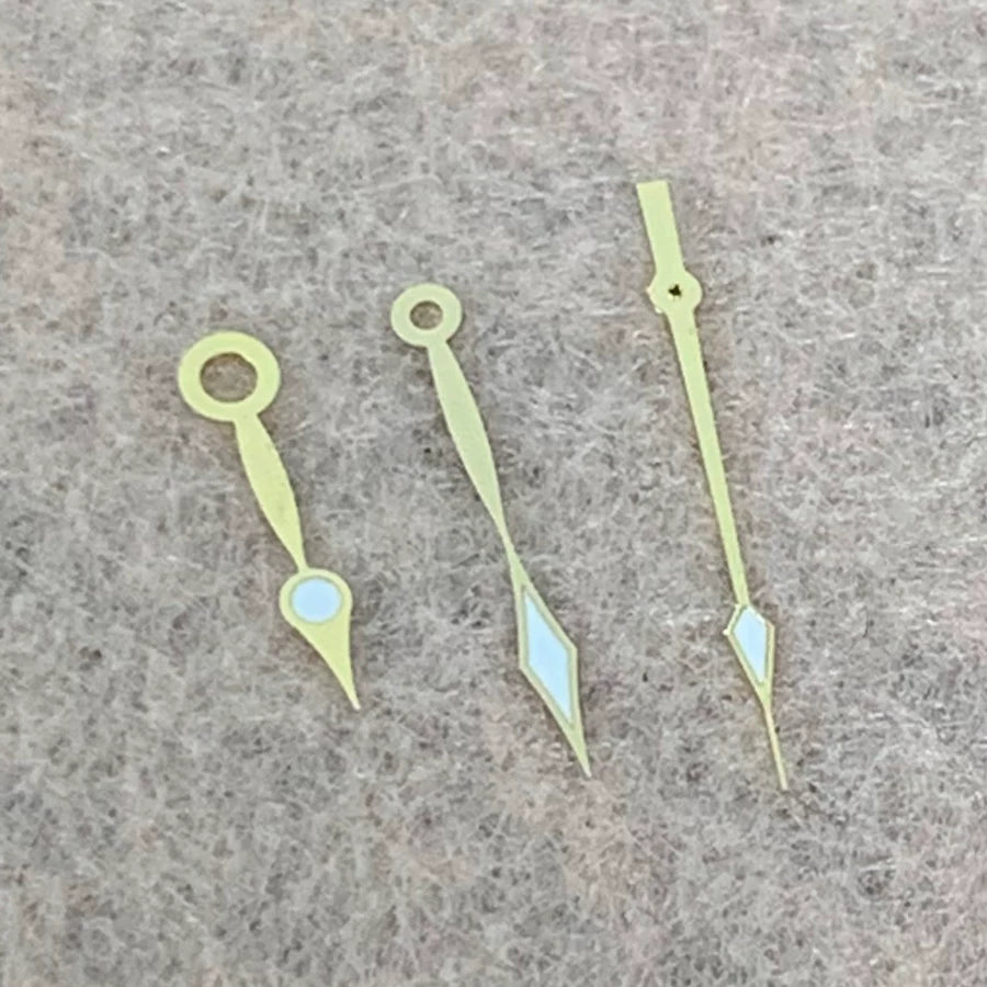 Long Watch hands rhombus three-pin gold green luminous lightfor NH35/NH36/4R/7S movement 10.5mmx 15mm x14.5mm