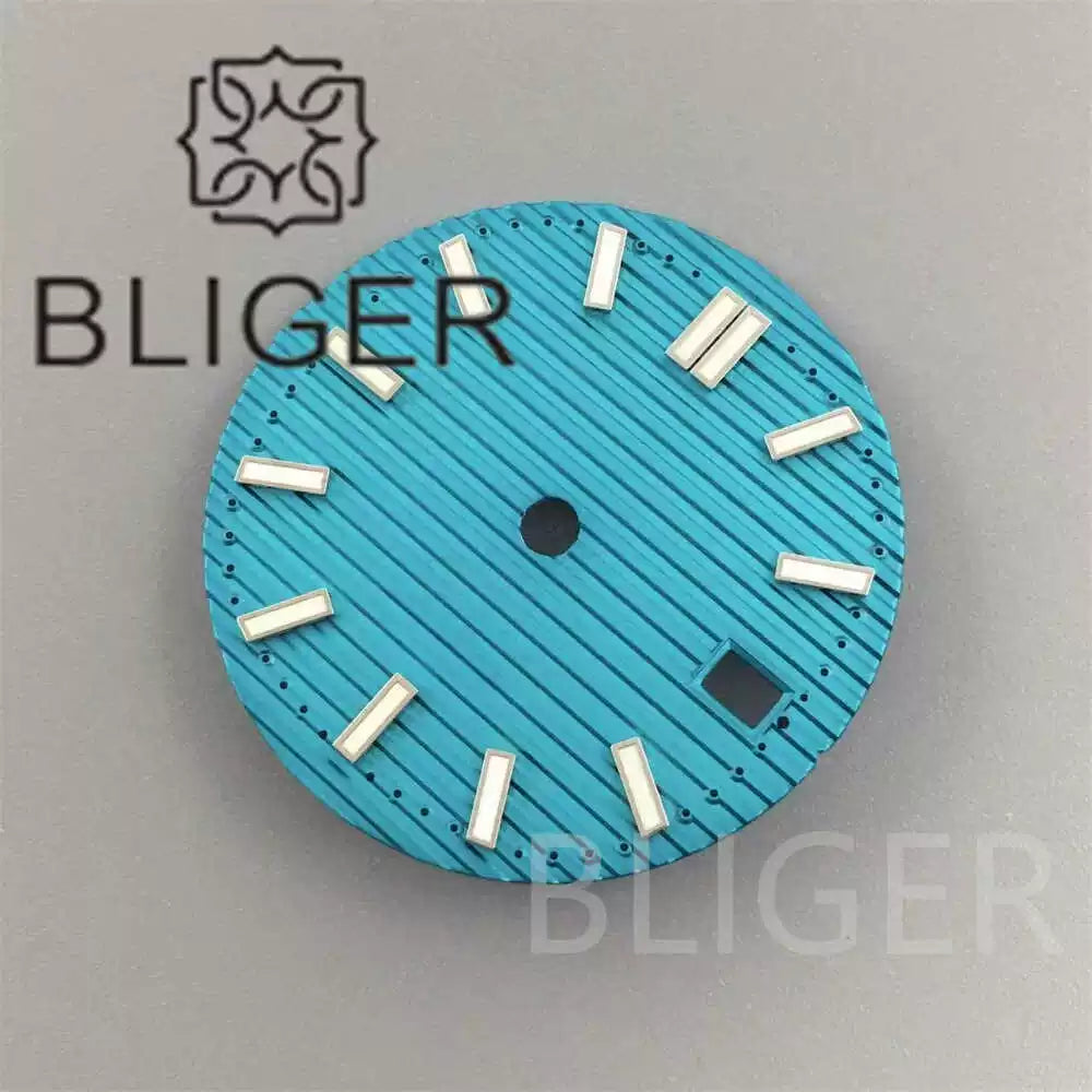 29.5MM Nautilus Dial for Seiko NH35 green luminous double bar 12 hour marker