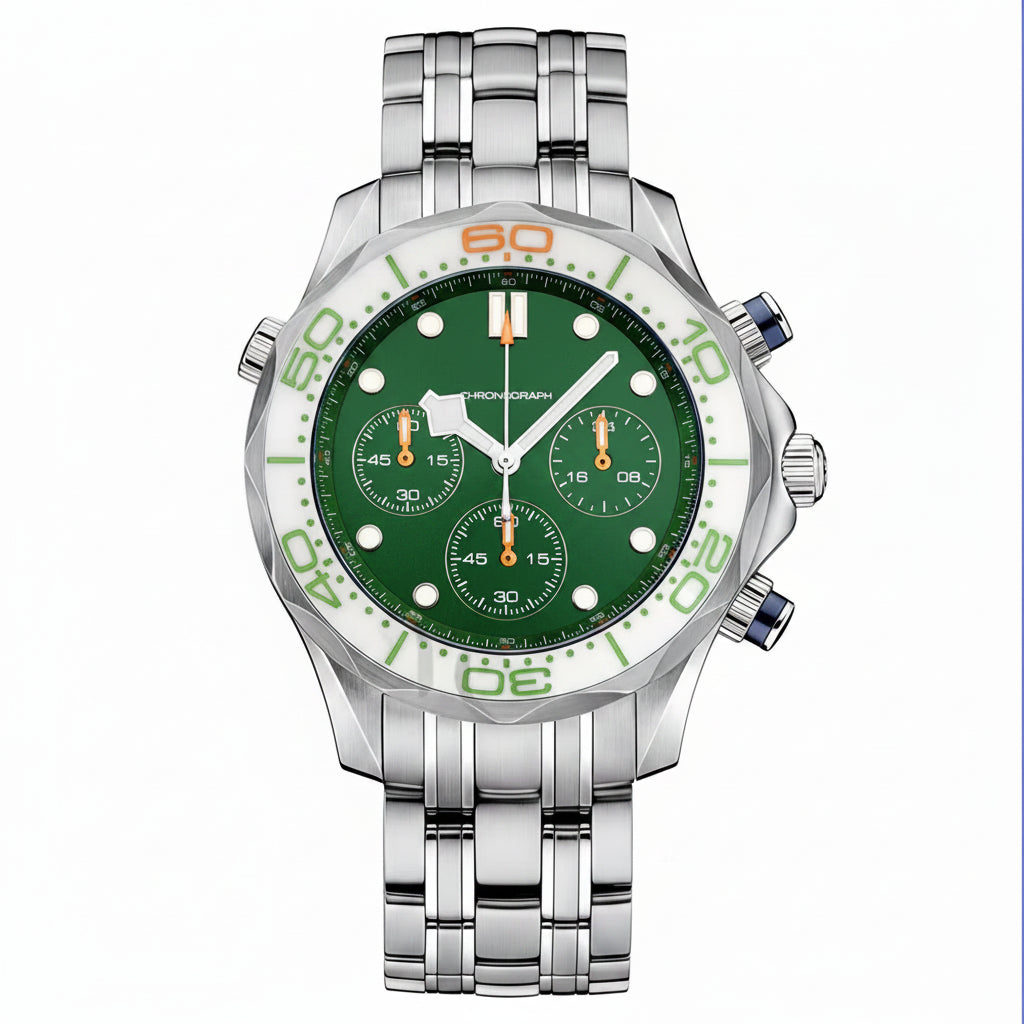 41MM Quartz VK63 Seamaster Chronograph Sapphire Glass Green Luminous 5ATM