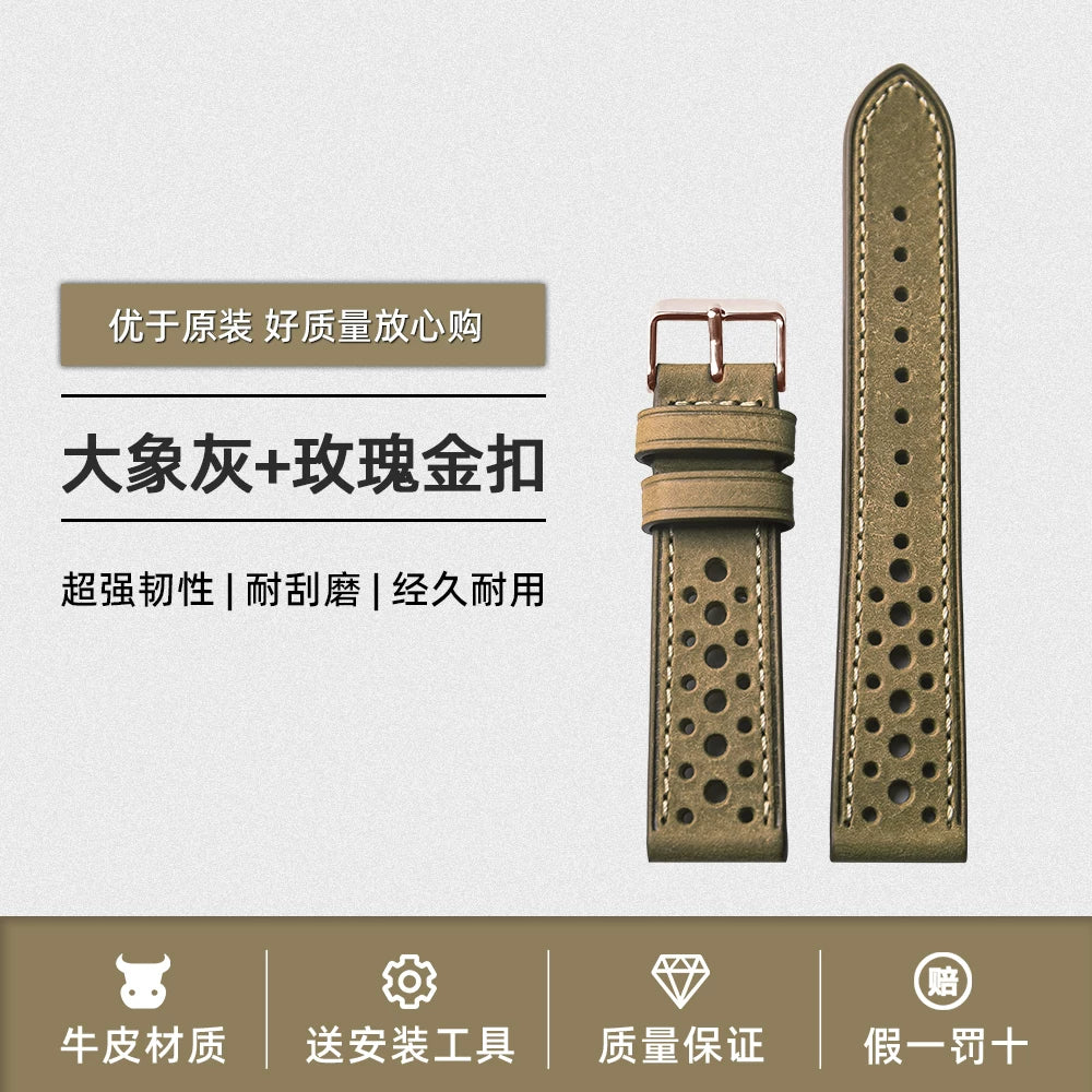 Summer Leather Strap Handmade Italian PUEBLO Breathable Men's Strap Soft 18 20 22MM Real Cowhide