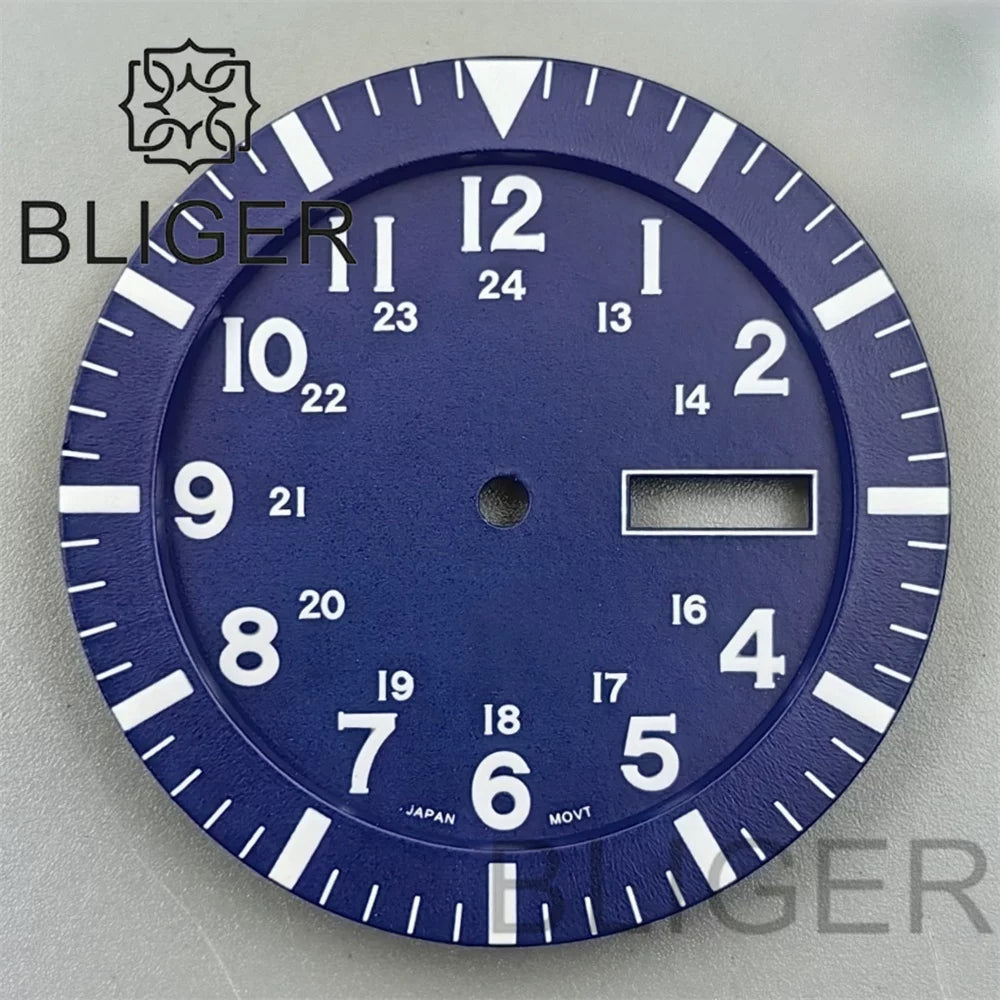 34.3mm Dial For NH36 Day-Date double calendar window green luminous