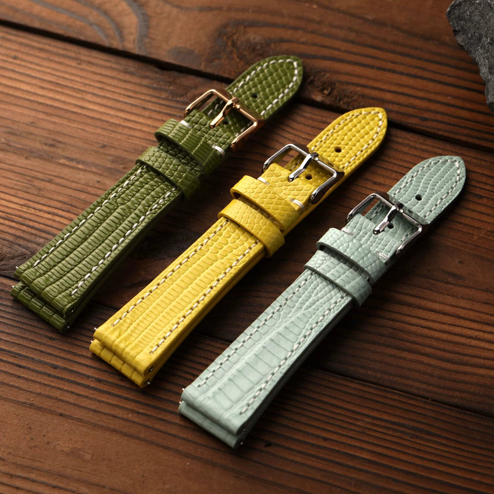 Handmade lizard pattern cowhide leather strap ultra-thin quick-release 18 19 20MM high-end wear-resistant retro band
